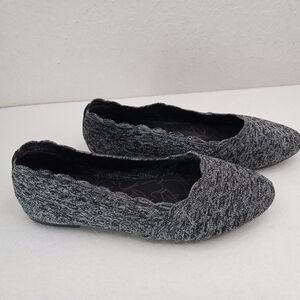 Skechers Womens 10 Wide Black Stretch Fit Air Cooled Ballet Flats Scalloped Shoe